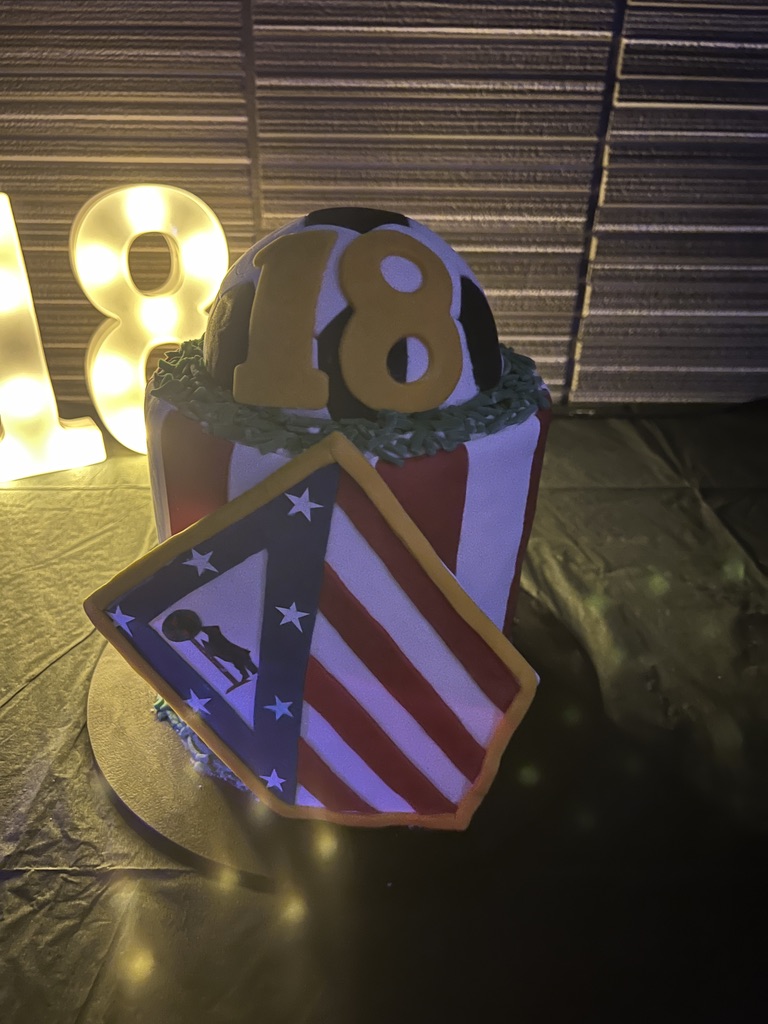 Close view of Cooper’s football-themed 18th birthday cake