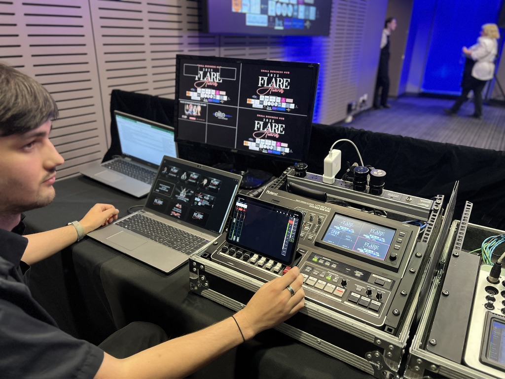 Operator managing the Flare Awards presentation equipment