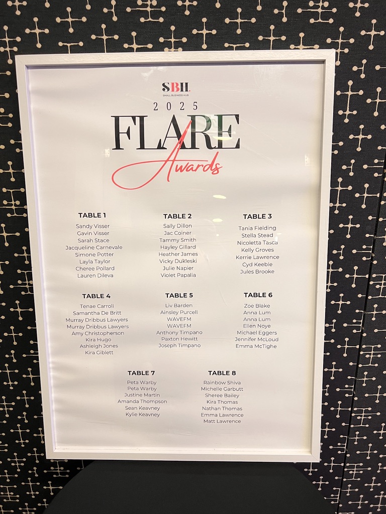 Seating plan for the 2025 Small Business Hub Flare Awards