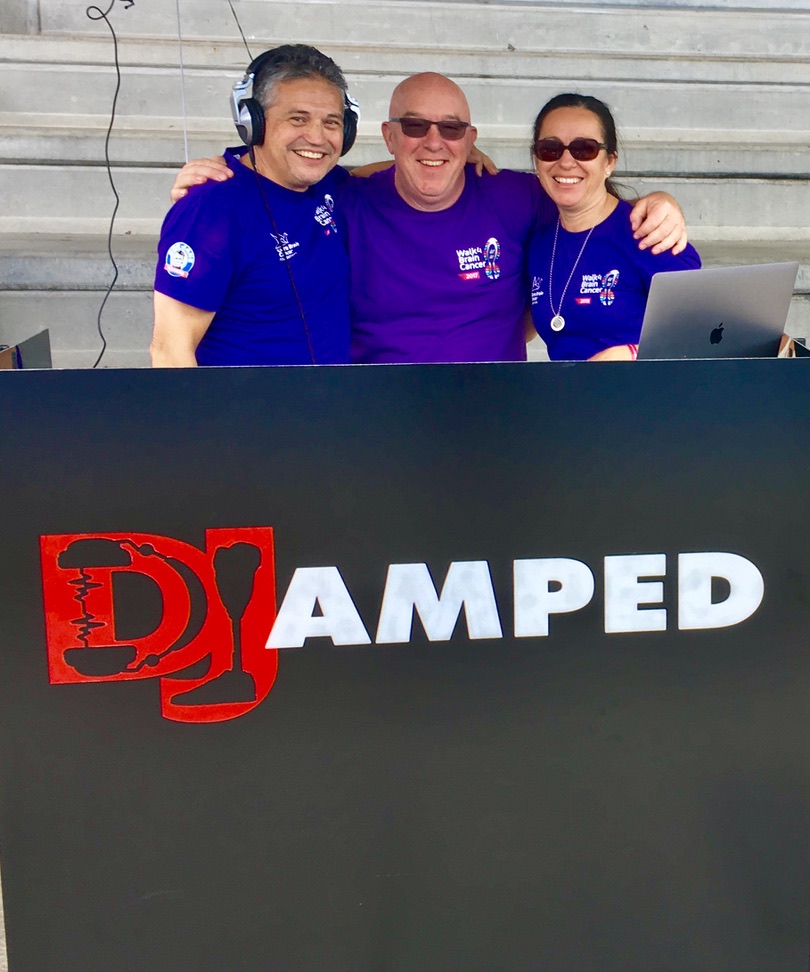 AMPT Australia with two close friends behind the AMPT DJ booth at Walk4BrainCancer
