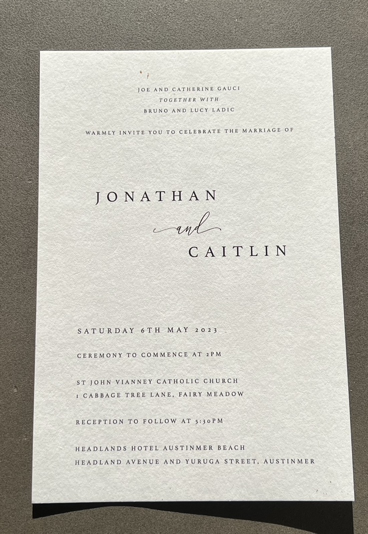 Jonathan and Caitlin’s wedding invitation